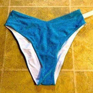 NWT! Pink Swimwear Sz M Bikini Bottoms in Sparkly Blue